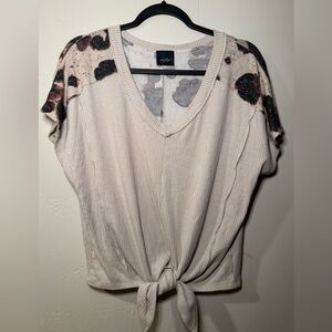 Daytrip Cow Print Cream and Black Short Sleeve Top with front tie
